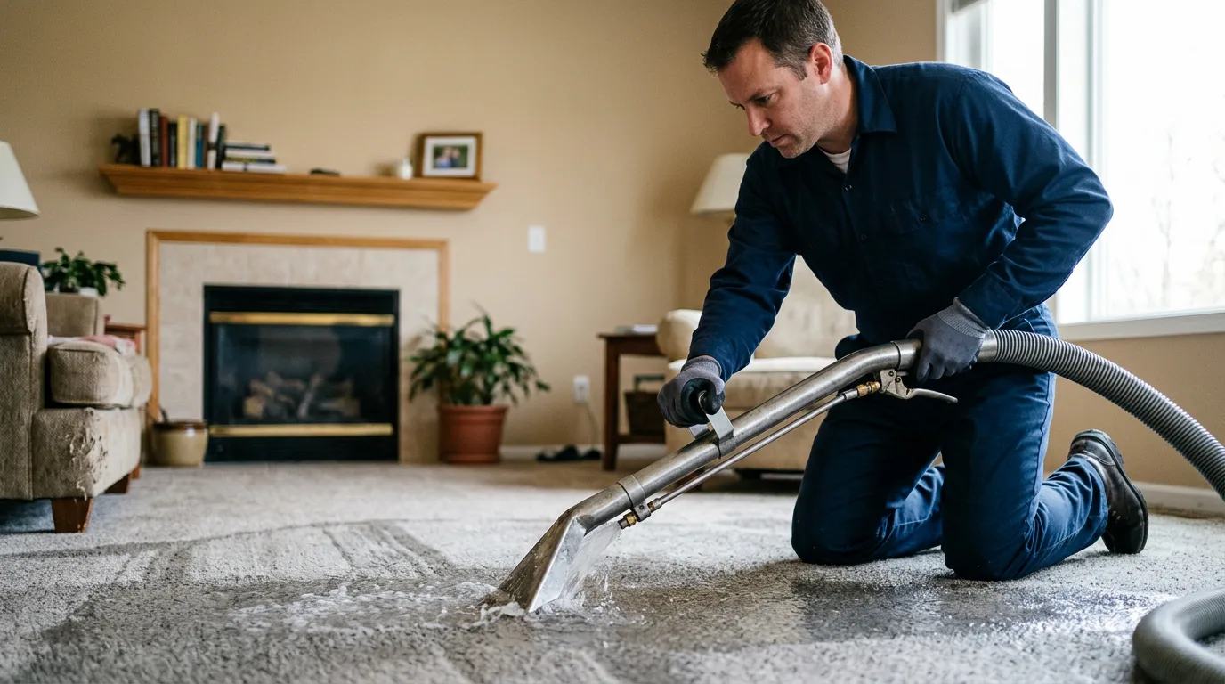 Water damage restoration technician working near Galena, IL
